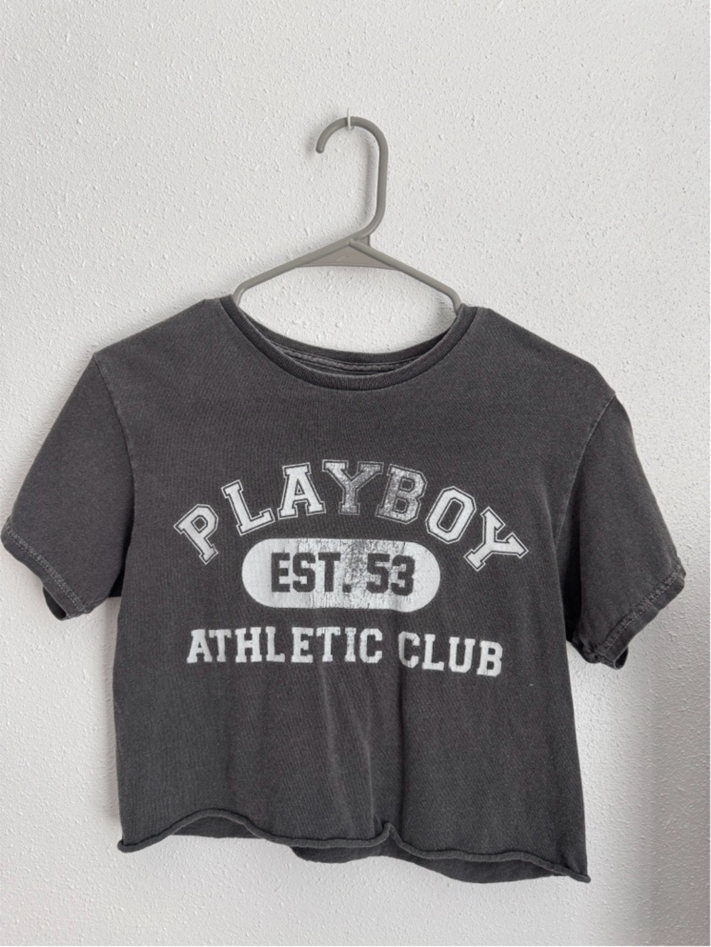 PLAYBOY Charcoal Graphic Crop Tee with White Print